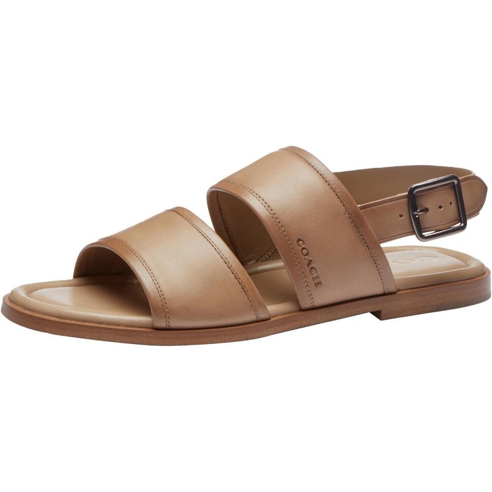 Coach Julian Two Stripes Sandals Men Size 7D Taupe Leather Buckle Rubber outsole